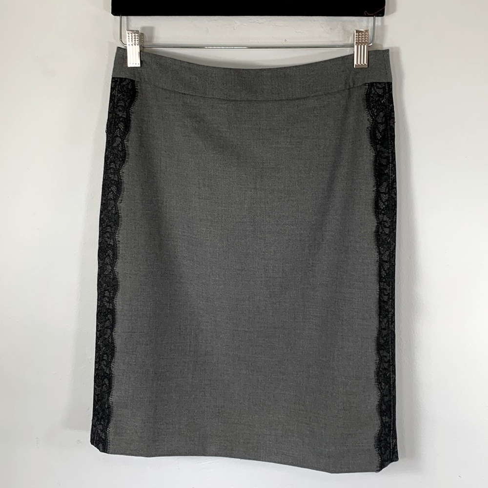 Ann Taylor LOFT Black Lace Tailored Women’s Size 2 Lined Pencil Grey Skirt